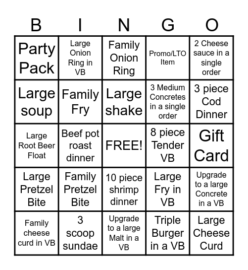 CULVER'S UPSELL BINGO!!! Bingo Card