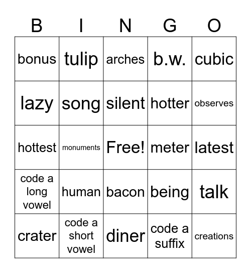 2nd GRADE Bingo Card