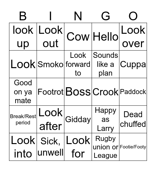 Cow Bingo Card