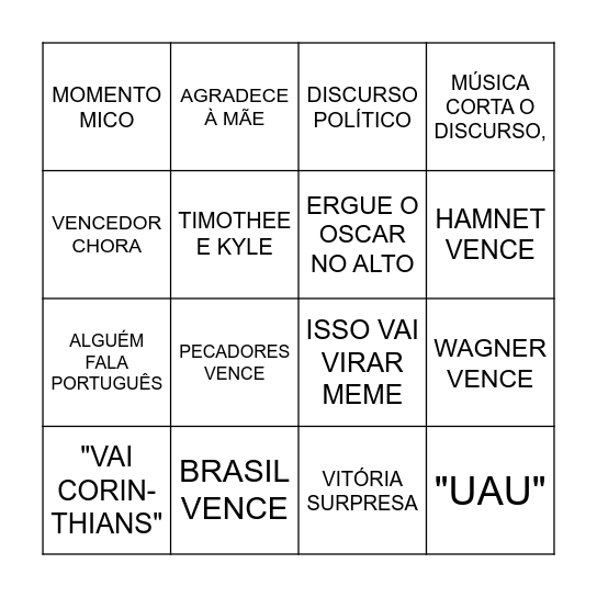 BINGO DO OSCAR Bingo Card
