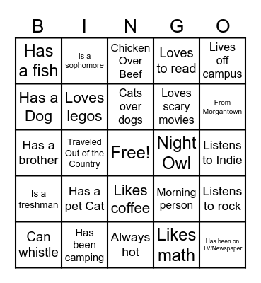 Get to Know You Bingo Card