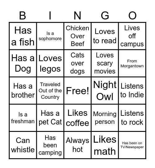 Get to Know You Bingo Card