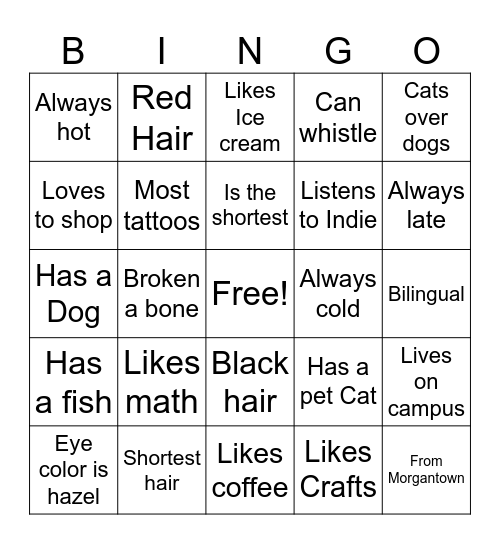 Get to Know You Bingo Card