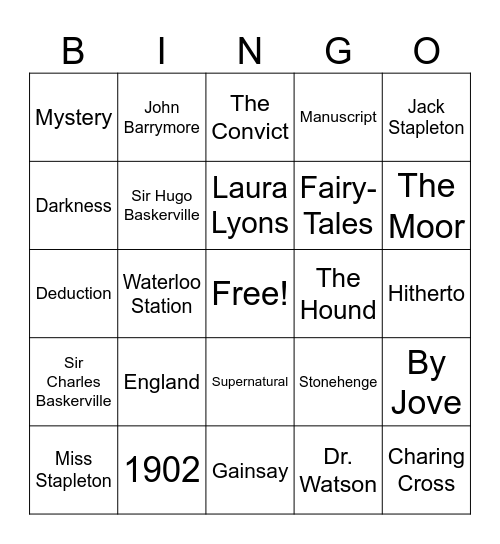 The Hound of the Baskervilles Bingo Card
