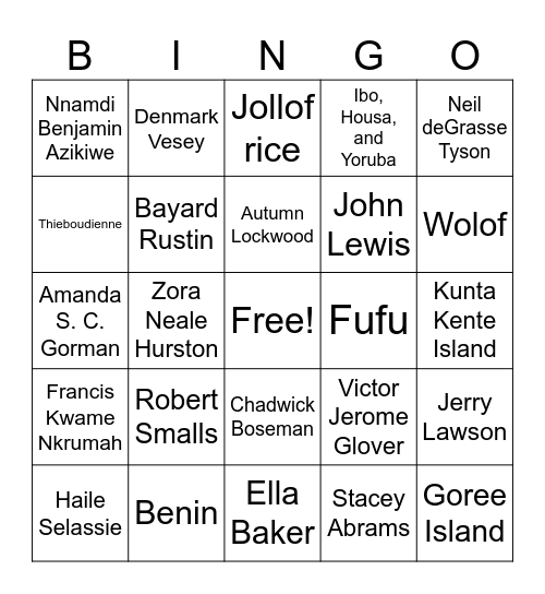 Black History Bingo Card