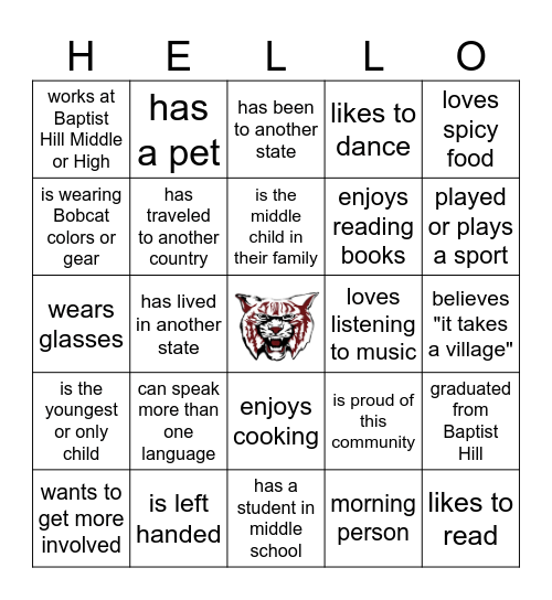 Baptist Hill Middle and High School Bingo Card