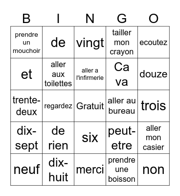 French bingo cards Bingo Card