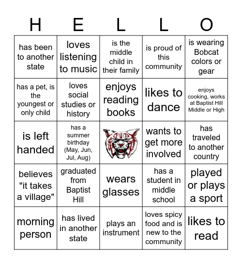 Baptist Hill Middle and High School Bingo Card