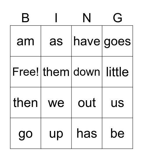 Sight Words 31-40 Bingo Card