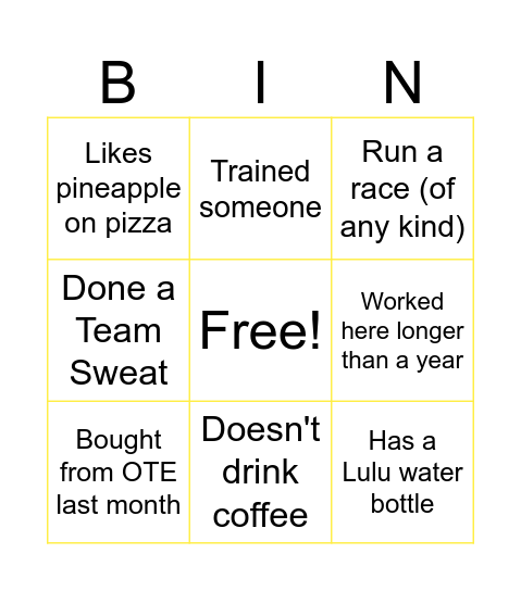 Staff Meeting Bingo Card