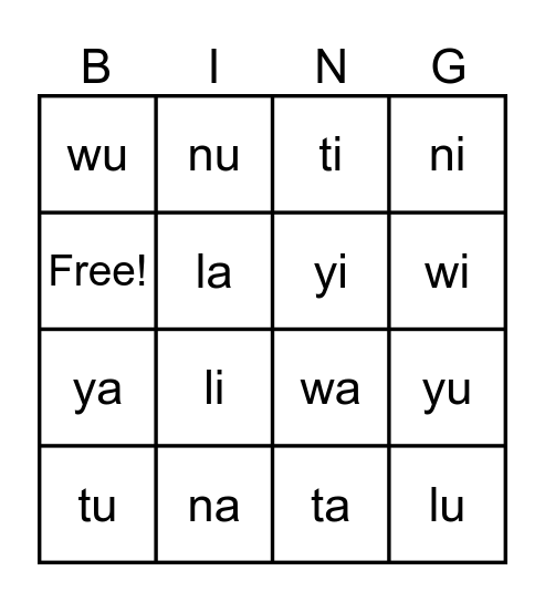 Yunkuntjartjara Bingo Card