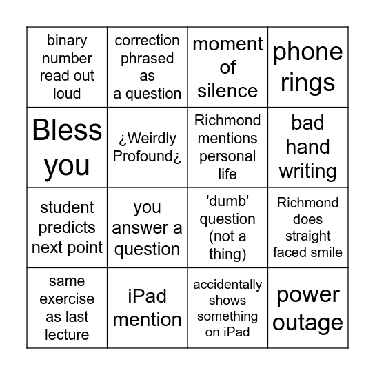 CSE100 BINGO Card