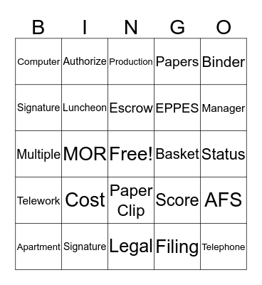 Multifamily Bingo Card