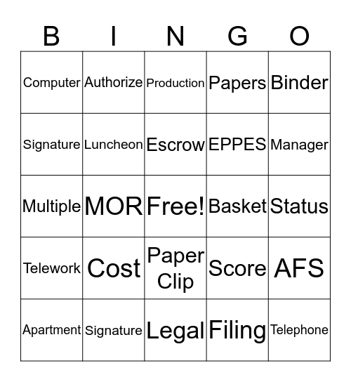 Multifamily Bingo Card