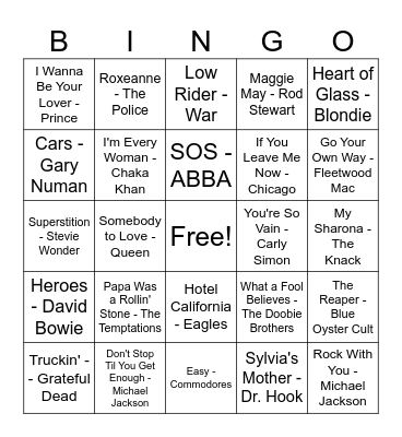 1970's Bingo Card