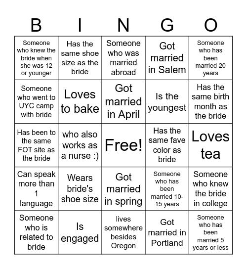 Find the Guest Bingo Card