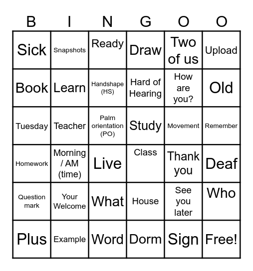 ASL BINGO Card