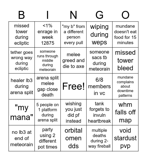 M11S Bingo Card