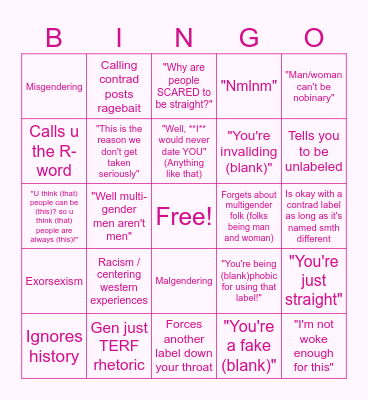 Contradictory Exclus Bingo Card