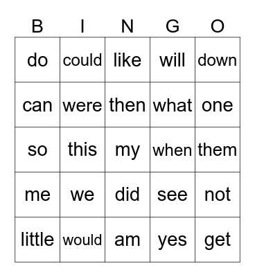 Sight Words 36-60 Bingo Card