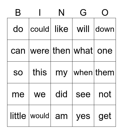 Sight Words 36-60 Bingo Card