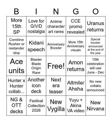Redemption Stream Bingo Card