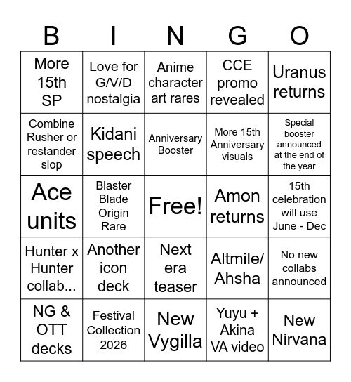 Redemption Stream Bingo Card