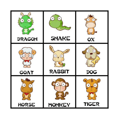 Chinese Zodiac Animals Bingo Card
