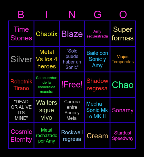 PREDICCIONES DE SONIC 4 Bingo Card