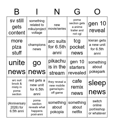 pokemon day 2026 Bingo Card