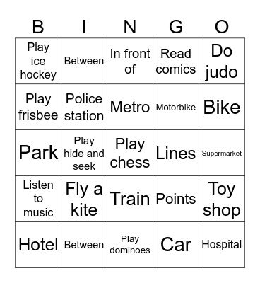 Transport and activities Bingo Card