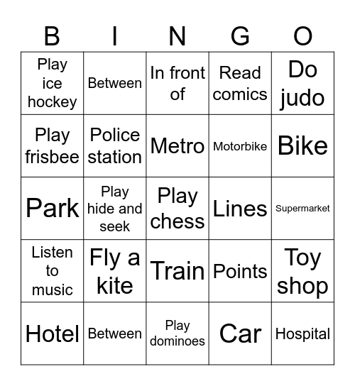 Transport and activities Bingo Card