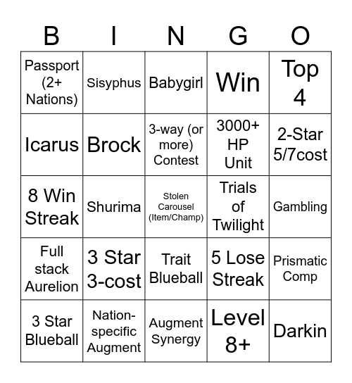 TFT Bingo Card
