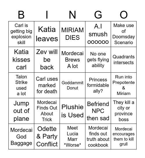 Andor's Bingo Card