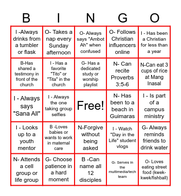 YOUTH BINGO CARD (CHRISTIAN EDITION) Bingo Card