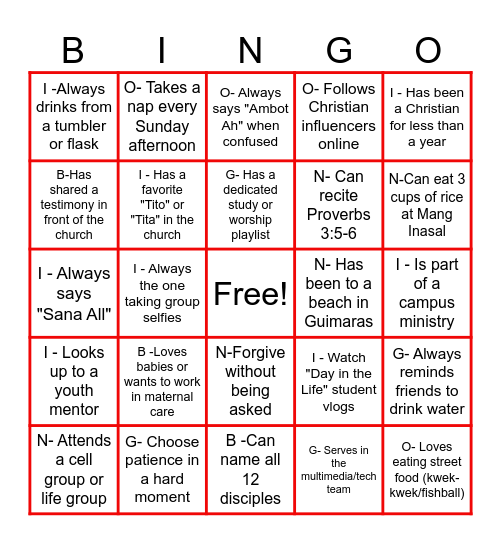 YOUTH BINGO CARD (CHRISTIAN EDITION) Bingo Card