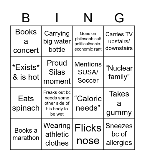 Evan Bingo Card