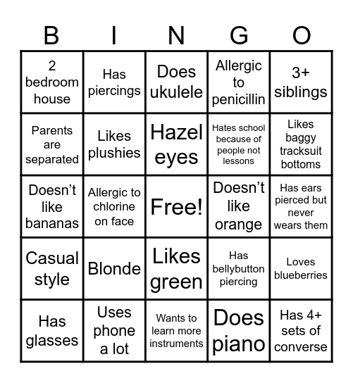 Alice’s bingo Card