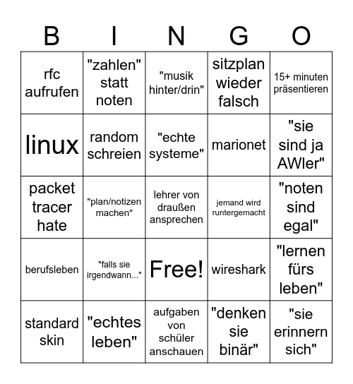 Sawatzki Bingo Card