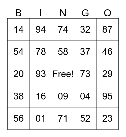 getallen 1 tm 100 Bingo Card