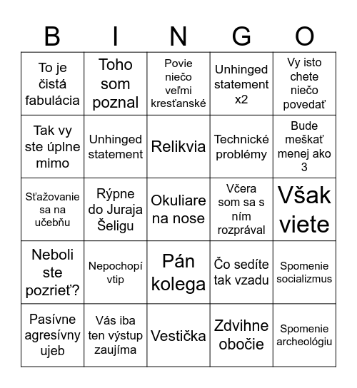 Nemeš Bingo Card