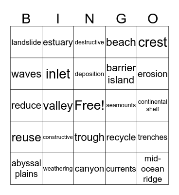Landforms and Oceans  Bingo Card