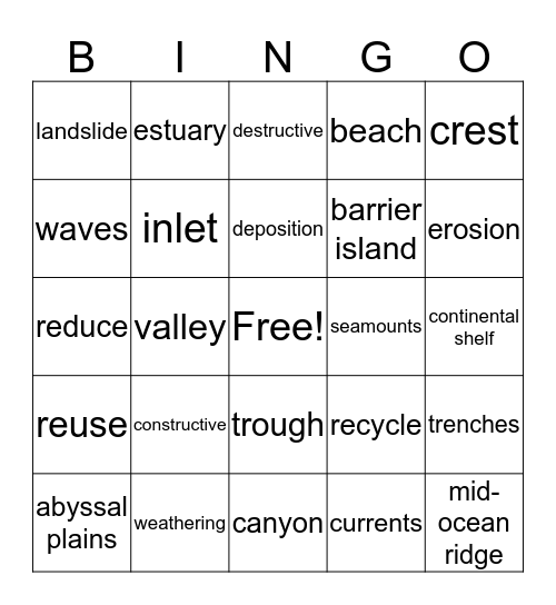 Landforms and Oceans  Bingo Card