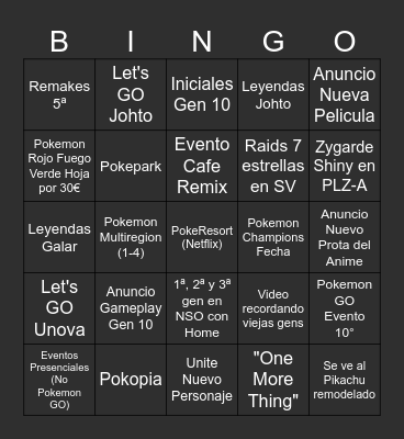 Pokémon Day Bingo Card