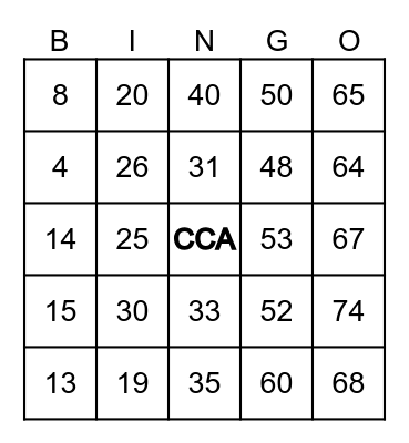 CCA FAMILY BINGO Card