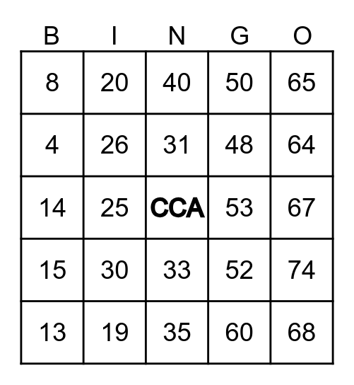 CCA FAMILY BINGO Card