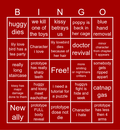 poppy playtime chapter 5 bingo Card