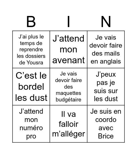 Aurelie bingo Card