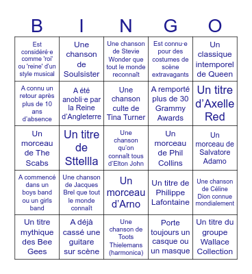 Bingo Musical Bingo Card