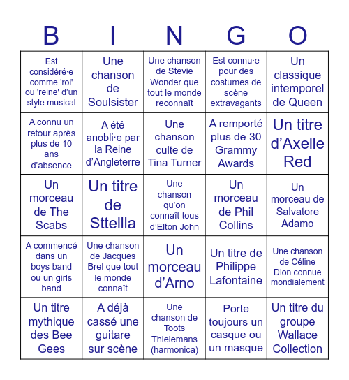 Bingo Musical Bingo Card